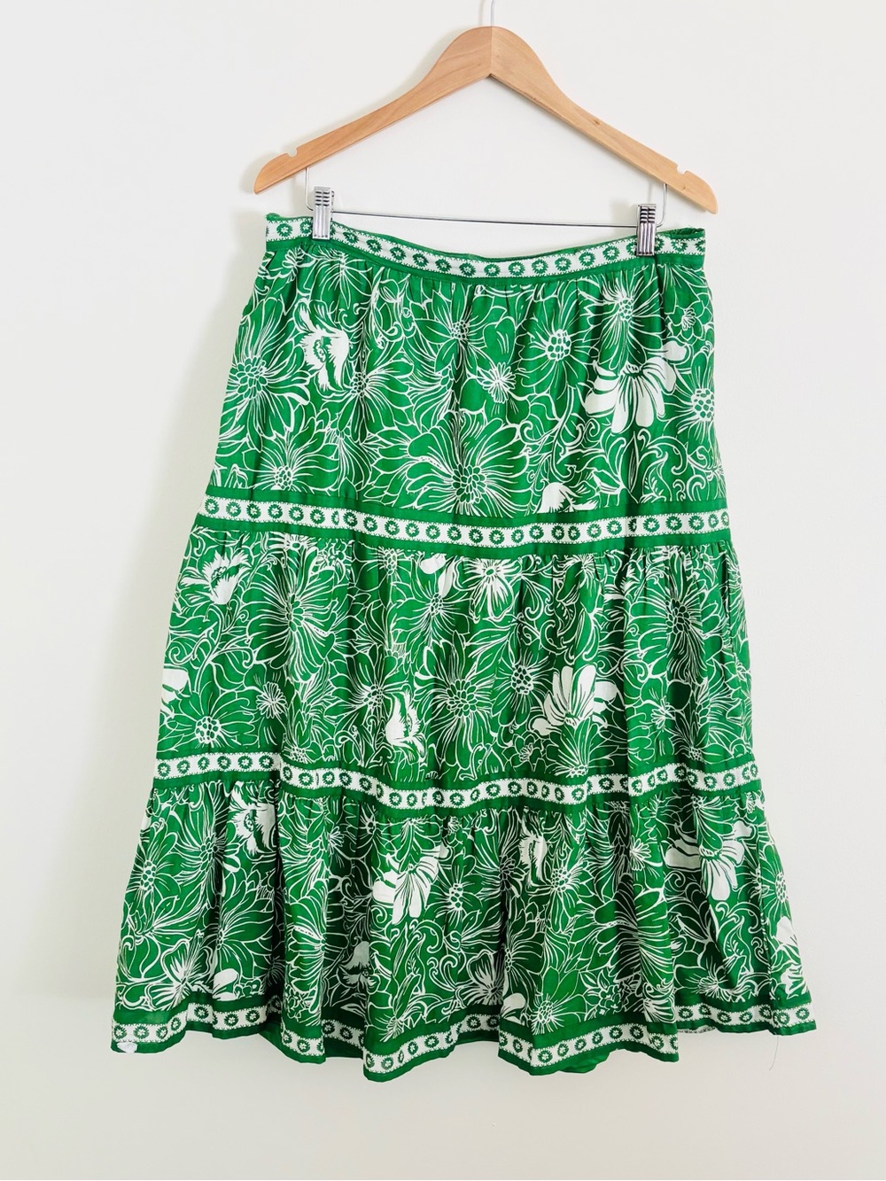 Japna Tiered Midi Skirt in Green Floral Print